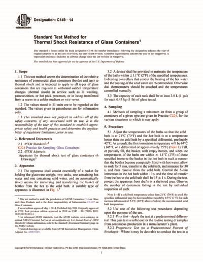 Standard Test Method for Thermal Shock Resistance of Glass 